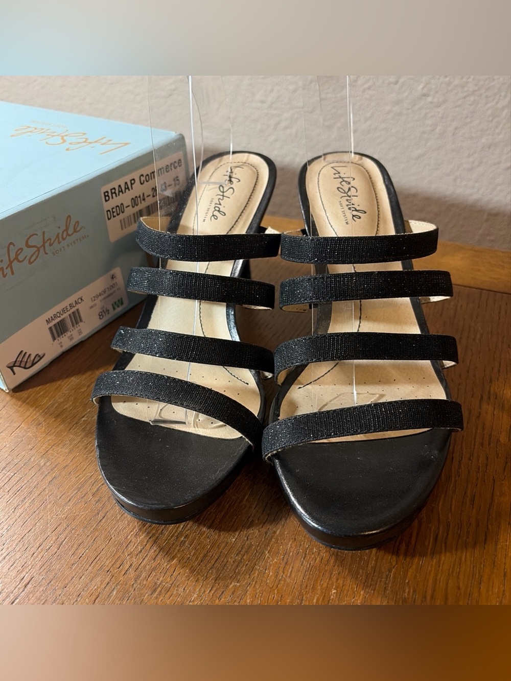 Life Stride Flex Woman’s Size 8.5W Marquee Black Glitter Heels New In Box